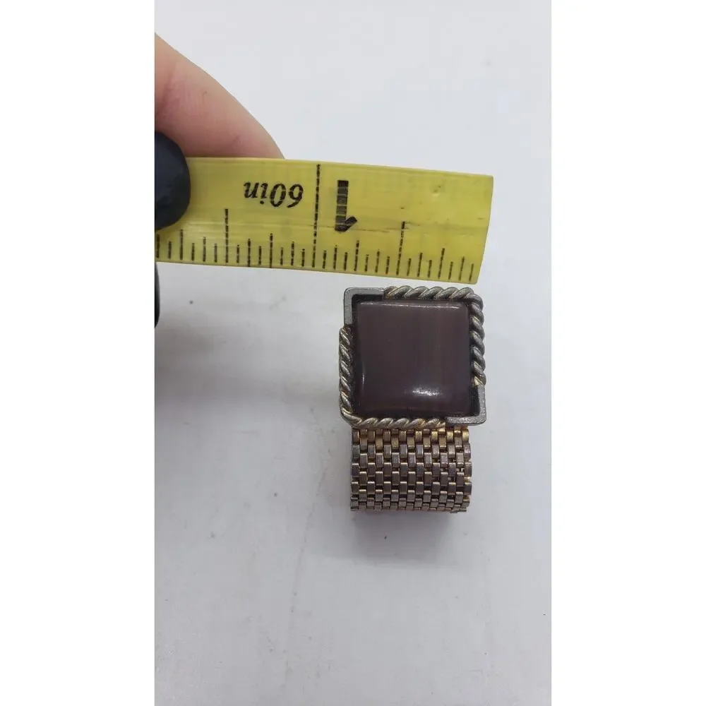 Vintage Cufflinks 1950 Mesh Wrap Gold Plated Lucite Faux Wood Tie Bar Cuff Links